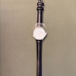 Swarovski Black Leather Strap Watch